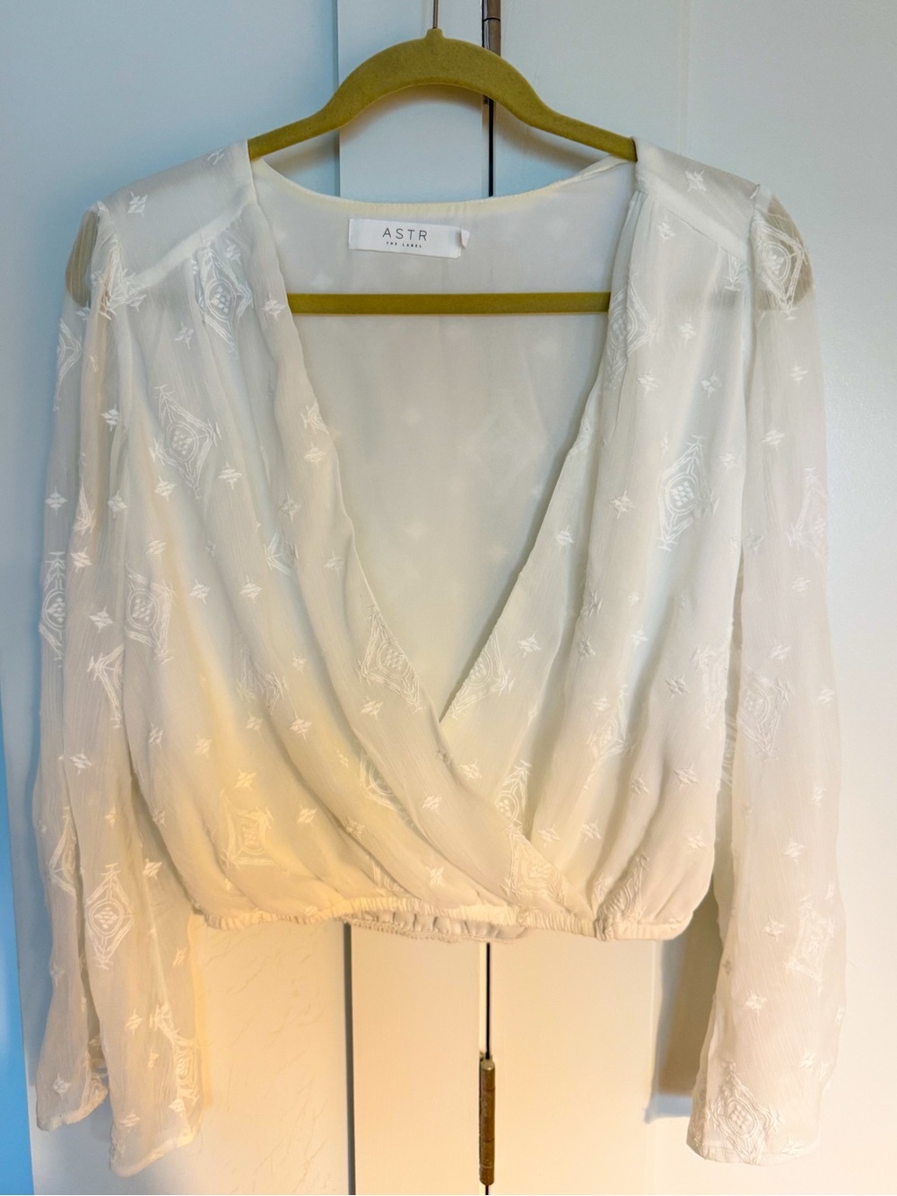ASTR the label White Embroidered Wrap Blouse